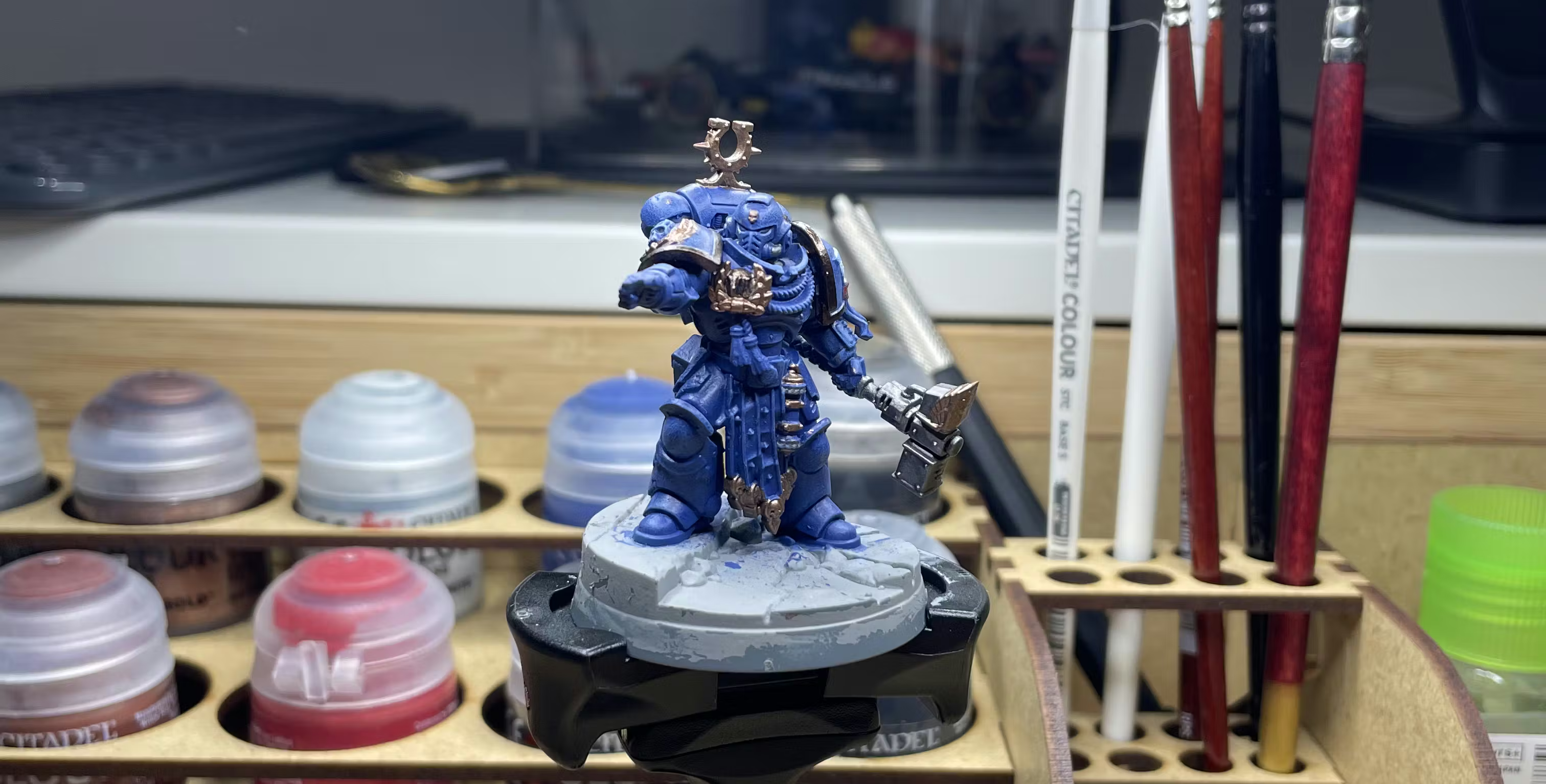 Warhammer 40K Space Marine miniature in progress
